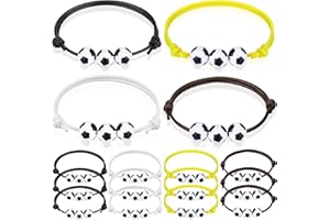 ZELARO 12Pcs Soccer Charm Bracelets Soccer Party Favors Beads Black Yellow White Brown Adjustable Wristbands Sports Soccer Birthday Party Gifts Supplies Sport Ball Bracelet Decoration for Team Men Women