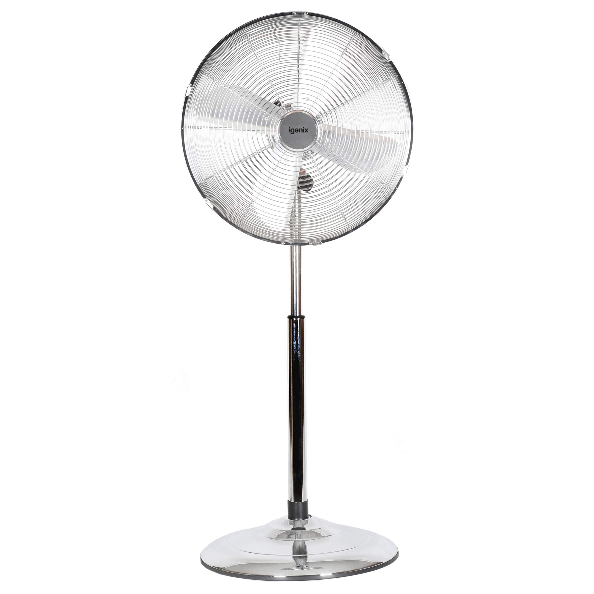 Igenix DF1660 16” Retro Chrome Pedestal Fan – 3 Speed Settings, Quiet, Oscillating, Cooling, Adjustable Height – Ideal for Home & Office – All-Metal Design