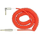 KIRLIN Cable Kirlin IMK-202PFGL-30/RDF-Straight Premium Coil Instrument Cable, Red Translucent PVC Jacket-30ft, 1/4" Mono Plug, Straight to Right Angle, (IMK-202PFGL-30/RDF)