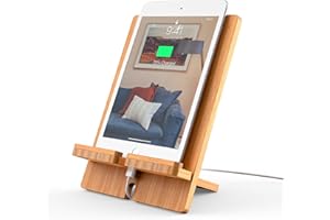 Pezin & Hulin Bamboo Tablet Stand, Angle Adjustable Desktop Cell Phone Stand, Portable Holder Compatible with Tablet and Phon