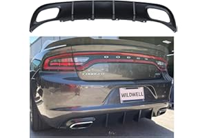 WildWell Rear Diffuser Lip for 2015-2018 Dodge Charger Base & 2019-2024 Dodge Charger SXT Only Rear Bumper Diffuser Square Exhaust 4 Shark Fin Matte Black