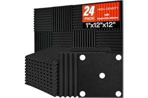24 Pack Acoustic Foam Panels 1" x 12" x 12" Sound Proof Foam Panles Saiqiang Soundproofing Noise Absorbing Wedge Black Panels for Wall Studio Foams with Double-Side Adhesive