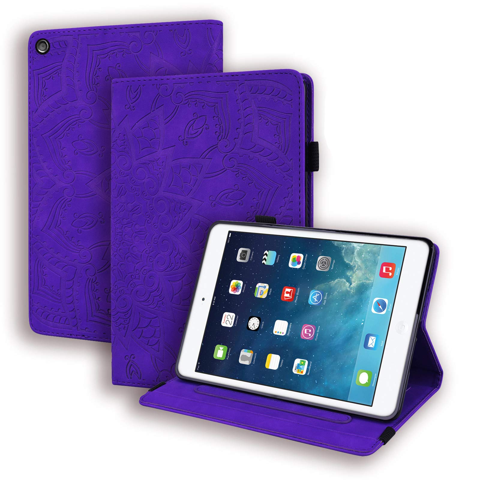 USTY Case for All-New Fire HD 10 Tablet (9th/7th/5th Generation, 2019/2017/2015 Release) - Slim Folio Stand Premium PU Flower Leather Case with Strap/Card Holders Protective Cover, Purple