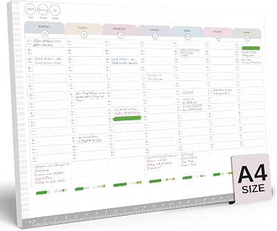 String & Space A4 Weekly Planner Pad 7am–8pm Time Slots 40 Sheets