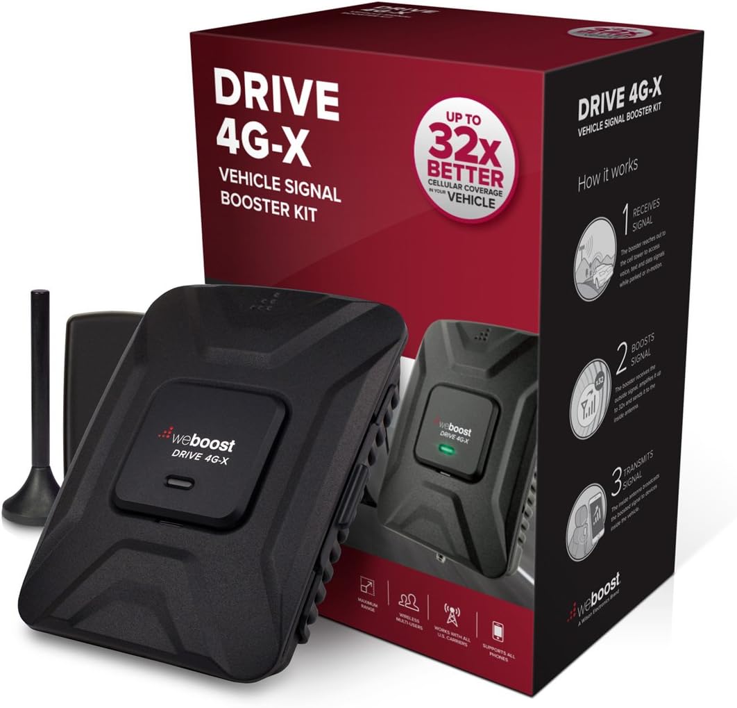 weBoost Drive 4G-X (470510) Cell Phone Signal Booster, Cell Signal Booster for Car & Truck - Verizon, AT&T, T-Mobile, Sprint - Boosts 4G LTE Cell Signals – Enhance Your Cell Phone Signal up to 32x,black