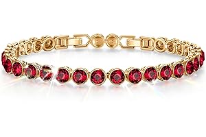 GONA CRYSTAL Birthstone Tennis Bracelet for Women – 14K Gold Plated Adjustable 6-7.5 Inch with Genuine Swarovski® Crystals, Hypoallergenic Handmade Jewelry Gift for Birthday, Wedding, Anniversary and Christmas