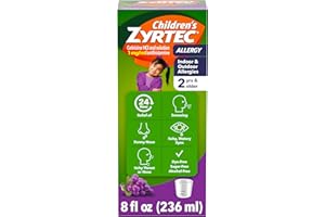 Zyrtec Children’s 24-Hour Allergy Relief Syrup, 5 mg Cetirizine Hydrochloride Antihistamine, Kids Allergy Medicine for Indoor/Outdoor Allergies & Hay Fever, Dye-, Alcohol- & Sugar-Free, Grape, 8 fl oz