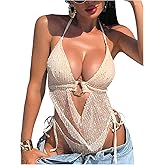 BEAUDRM Women's 2 Piece Y2K Thong Bikini Sets Crochet String Triangle Bikini Halter High Cut Bathing Suit Cheeky Swimsuit
