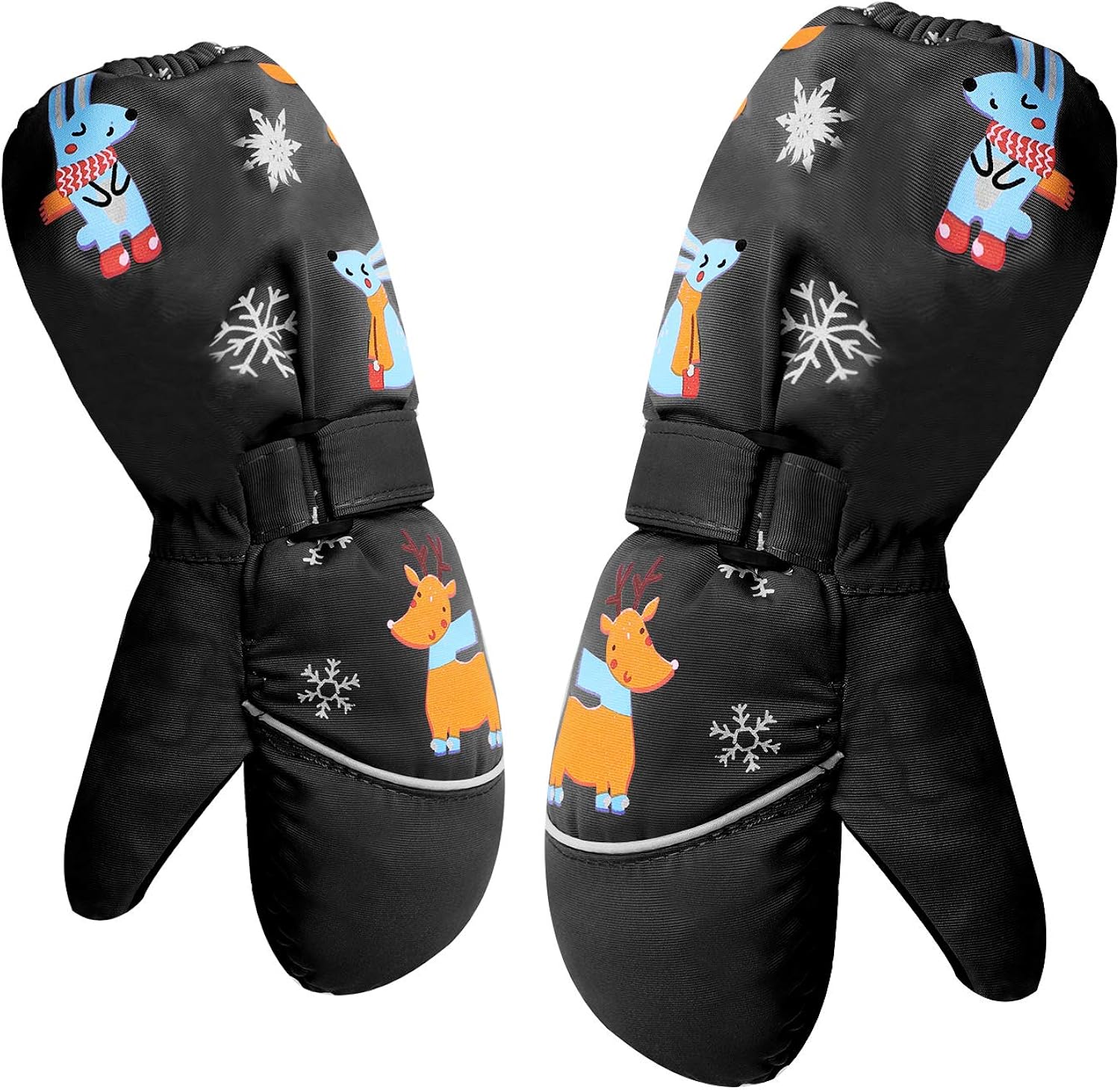 IPENNY Kids Cute Bunny Ski Gloves Fleece Lined Coldproof Ski Mittens Waterproof No-slip Snowboarding Gloves with Adjustable Wrist Belt & Pu Leather Palm,Aged 3-5