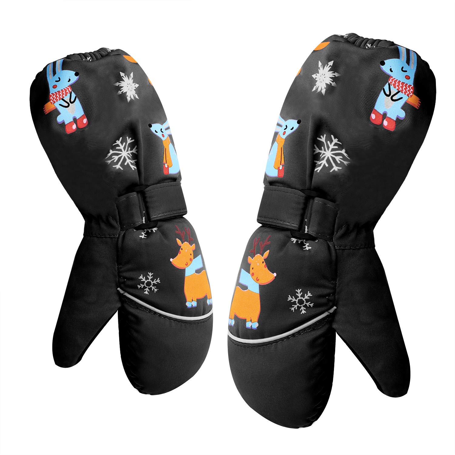 IPENNY Kids Cute Bunny Ski Gloves Fleece Lined Coldproof Ski Mittens Waterproof No-slip Snowboarding Gloves with Adjustable Wrist Belt & Pu Leather Palm,Aged 3-5