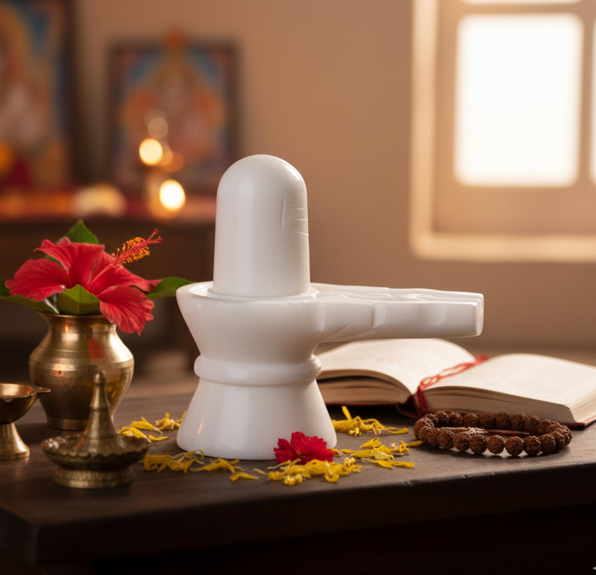 StonKraft Marble Shiva Lingam/Shiv Ling Idol Murti Statue Adiyogi (White Lingam)