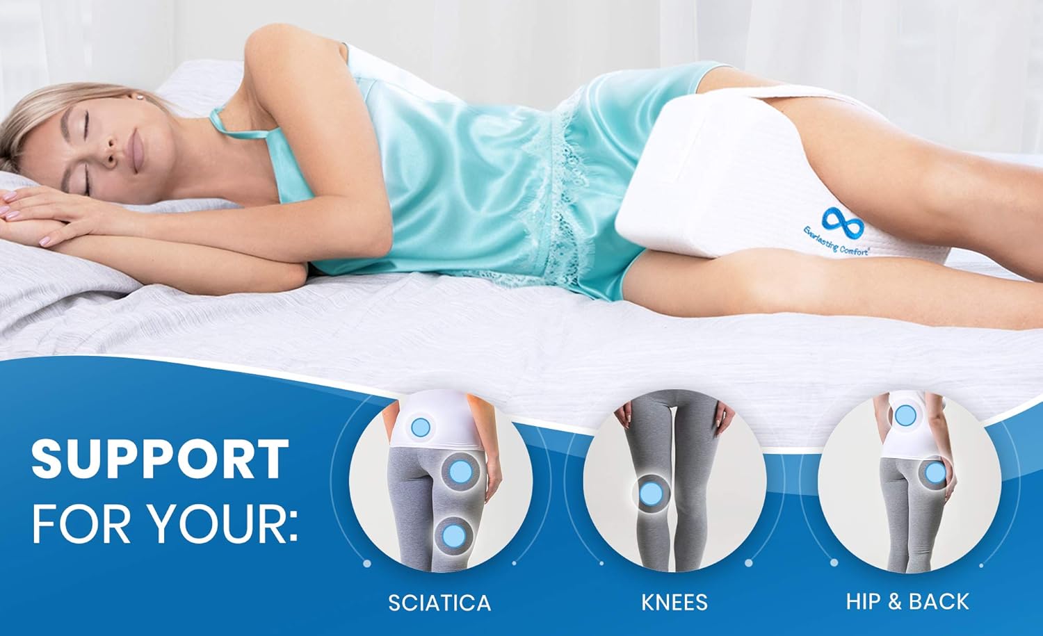 Everlasting Comfort Pure Memory Foam Knee Pillow with Adjustable and Removable Strap - Ear Plugs Included - Leg Pillow for Sleeping: Home & Kitchen