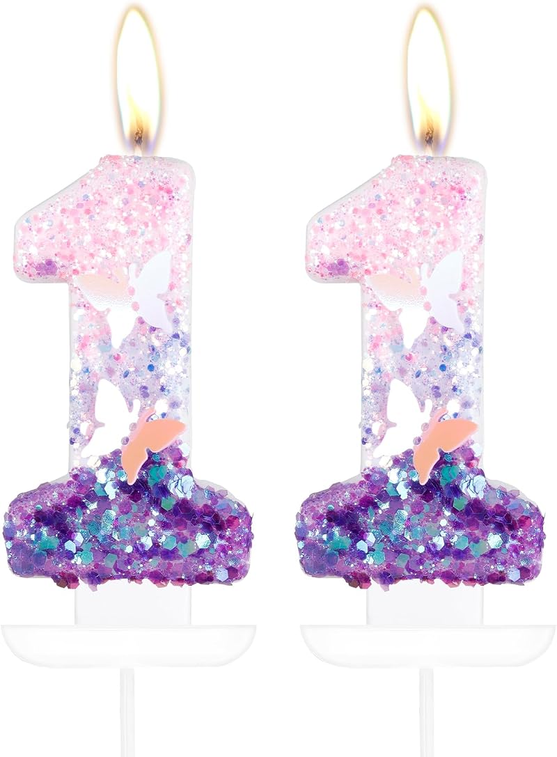 mciskin Butterfly Number 11 Candles Purple Pink Cake Topper 2 pcs