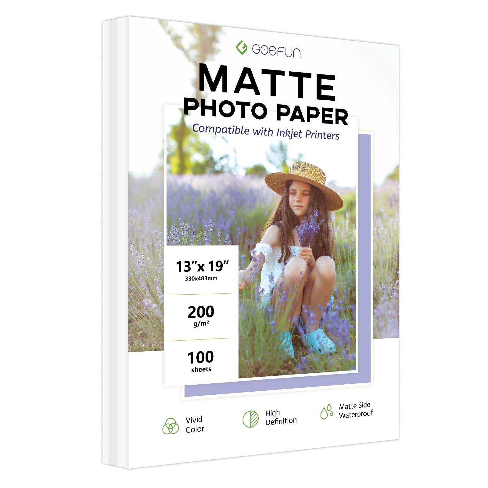 Photo 1 of 13x19 Matte Photo Paper, Goefun 200 GSM/54 LB Inkjet Photo Paper for Printer 100 Sheets for Posters and Art Prints
