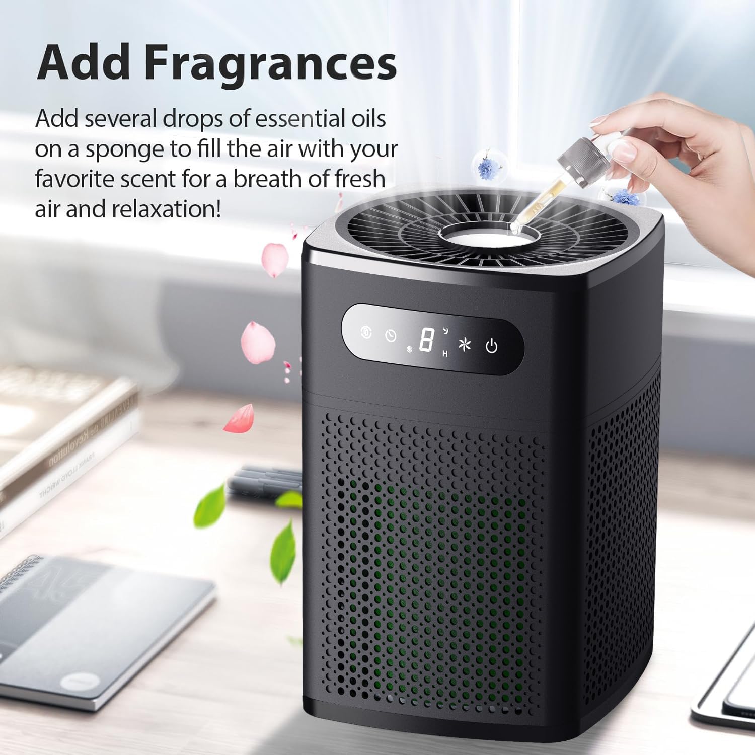Air Purifiers for Bedroom, HEPA Covers Up to 302 sq.ft Room, 24db Sleep Model, Night Lighting, 3 Timers, with Aromatherapy for Bedroom, Dorm Room, Apartment, Kitchen-HY1800 (Light-Black)