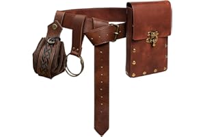 SUMGOGO Belt Pouch Waist Bag Fanny Pack Steampunk Phone Holder Medieval Bag Leather Belt Renaissance Cosplay Costume Accessories (2Pouch-Brown)