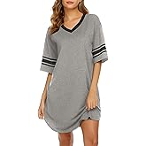 Ekouaer Nightgowns for Women Cotton Sleepwear Short Sleeve Sleepshirts Ladies Night Gown Casual Moo Moos Grey M