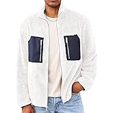 Yousify Mens Fuzzy Sherpa Jacket Casual Fleece Full Zip Stand Collar Coat Fall Winter Warm Outwear