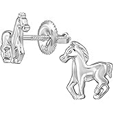 Horse 925 Sterling Silver Tiny Stud Earrings, Screw Back Post