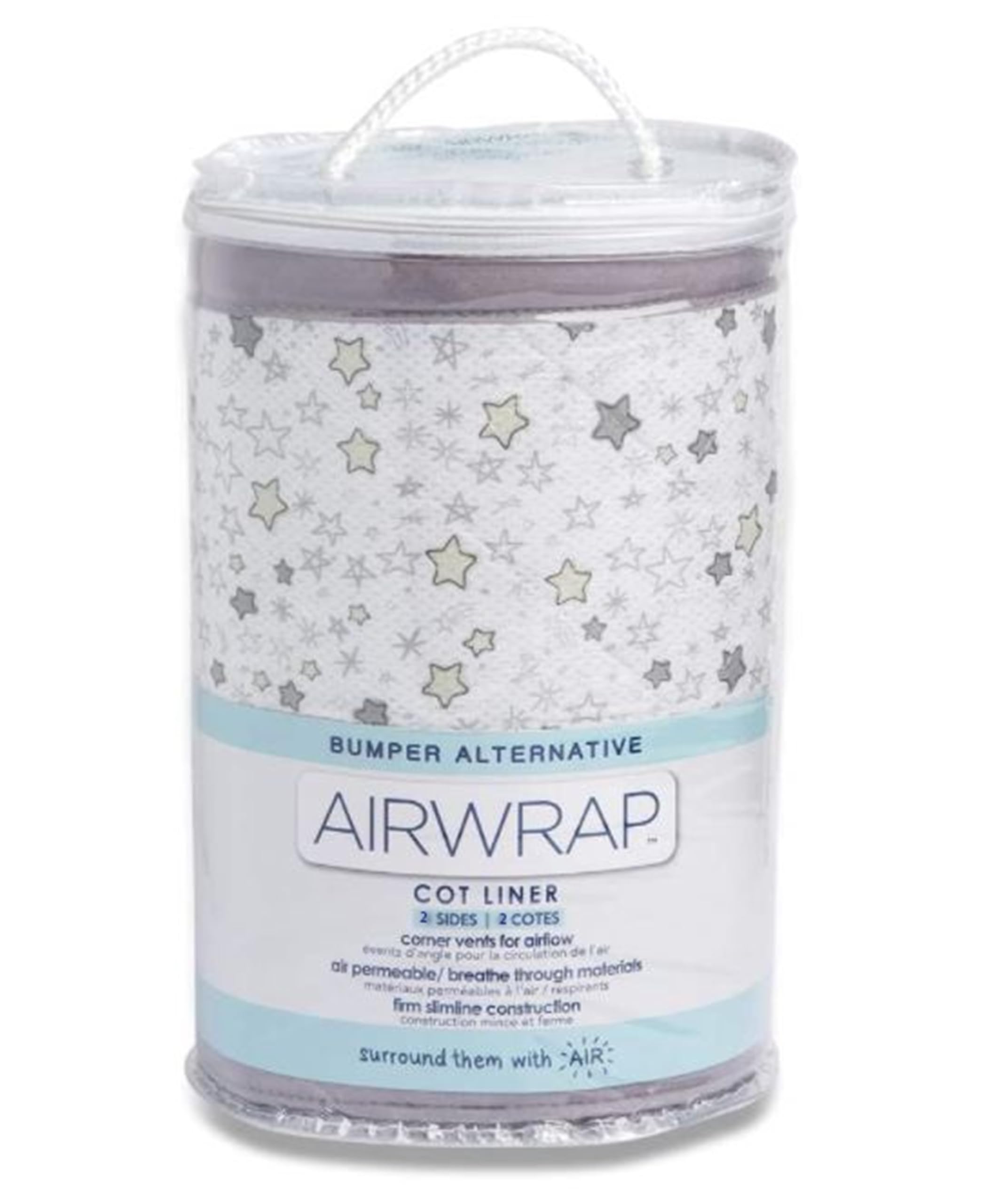 Airwrap 2 Sided Breathable Muslin Cot Liner - Starry Night Grey