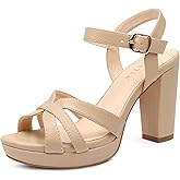 COLETER Women's Platform Chunky Heels Ankle Strap Block Heeled Sandals Party Wedding Shoes