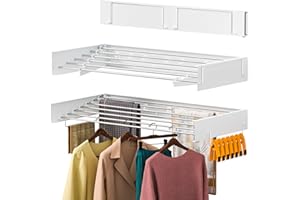 CARTILAGE 40" Laundry Drying Rack Collapsible, Invisible Wall Mounted Clothes Rack Whit Hanging Strip, Retractable Drying Rac