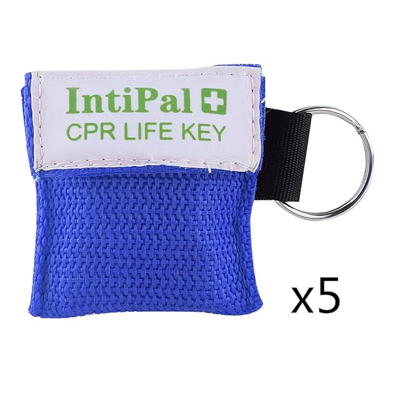 IntiPal 1/2/5/10 Stücke Beatmungsmaske Schlüsselanhänger Beatmungshilfe Notfalltuch Taschenmaske Erste Hilfe 5 Farben (5, Blu