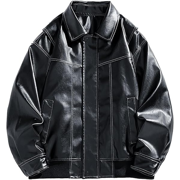 90s vintage short leather jacket （ M ） Vintage 1990's Short Black Leather Zippered Jacket With Belt