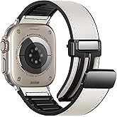 Charlam Magnetic Leather Bands Compatible with Apple Watch Bands 49mm 46mm 45mm 44mm 42mm 41mm 40mm 38mm Men Women,Genuine Leather Straps for iWatch Bands Ultra 3/2/1 SE Series 11 10 9 8 7 6 5 4 3 2 1