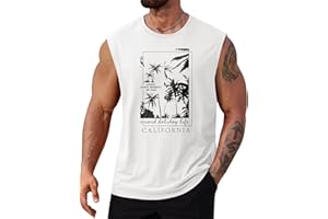 VOGSTART Mens Beach Summer Tank Tops Palm Tree Graphic Vacation Muscle Sleeveless Shirts (S-3XL)
