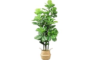 LOVMOR 6ft Artificial Tree Indoor with Woven Seagrass Plant Basket, Artificial Fiddle Leaf Fig Tree Fake Tree Faux Plant Indoor for Living Room Office Floor Home Decor (70 in)