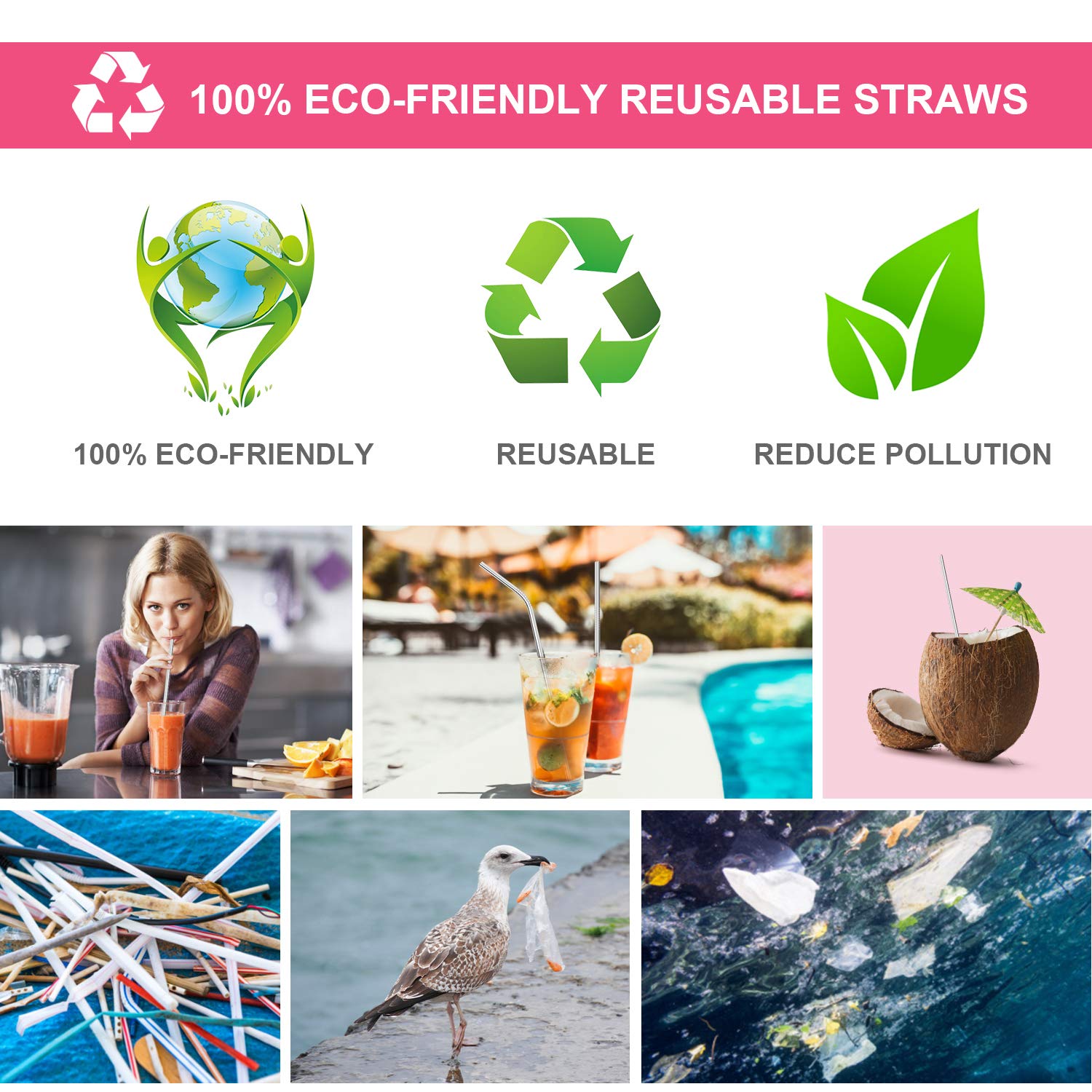 Stainless Steel Straws, GDREAMT Set of 14 Reusable Drinking Straws Ultra Long 10.5\