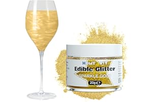 HOMY ARTY Gold Edible Glitter - 20g, Luster Dust Edible Glitter for Cocktails, Vegan Drink Glitter, Edible Glitter Dusting Powder for Cake, Chocolate, Candy - Sparkle Gold