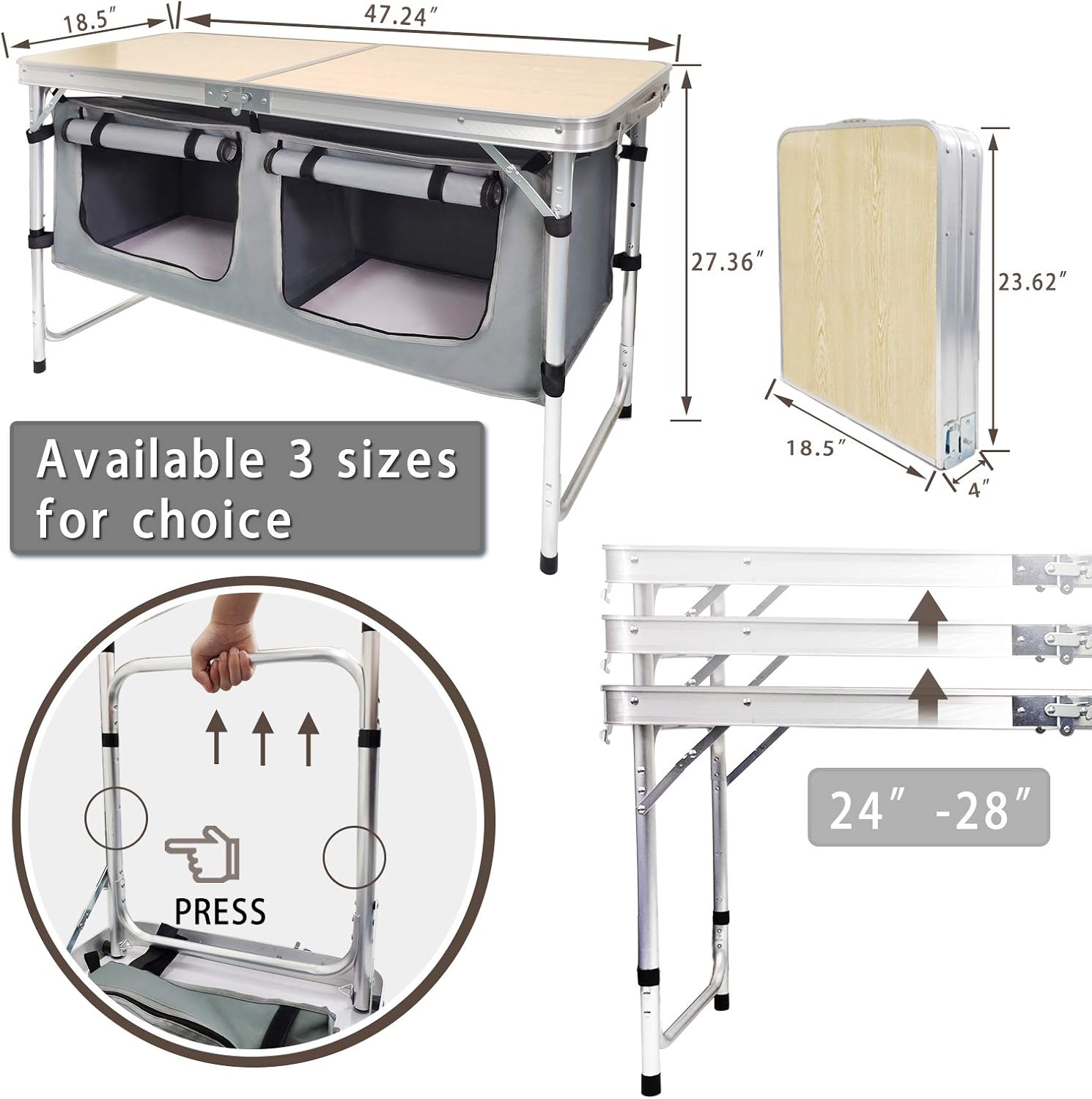 Camp Field Camping Table with Adjustable Legs for Beach, Backyards, BBQ, Party and Picnic Table … (Wood): Kitchen & Dining