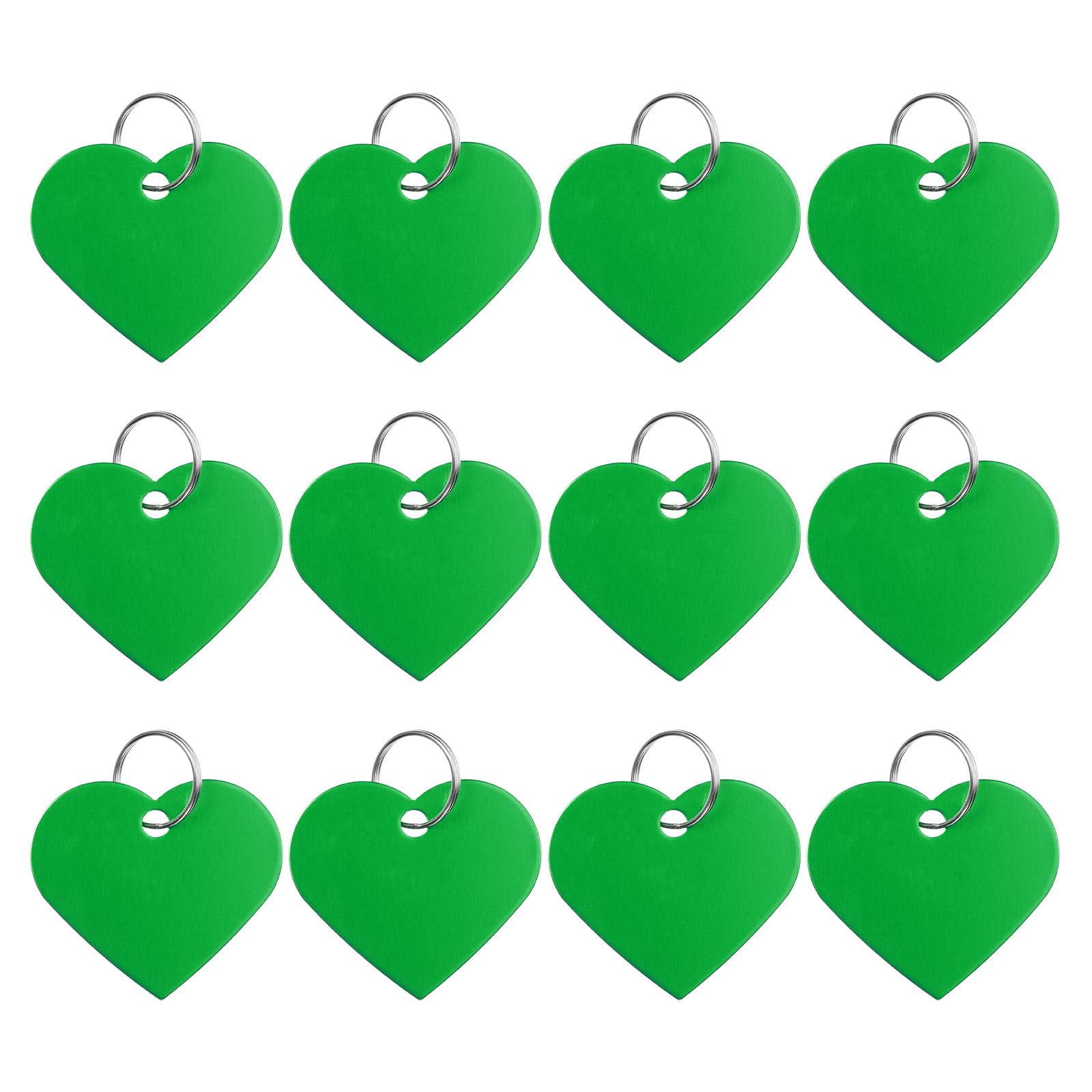 PATIKIL Aluminum Stamping Blanks 1.3 x 1.5 Inch, 12Pcs Heart Shape Metal Engraving Blank Discs Sublimation ID Name Tags Dog Tag with Key Rings for DIY Craft Engraving, Green