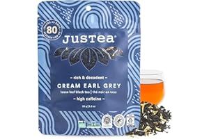 JusTea CREAM EARL GREY | Loose Leaf Black Tea | Recyclable Refill Pouch | 40+ Cups (90g) | High Caffeine | Award-Winning | Fa