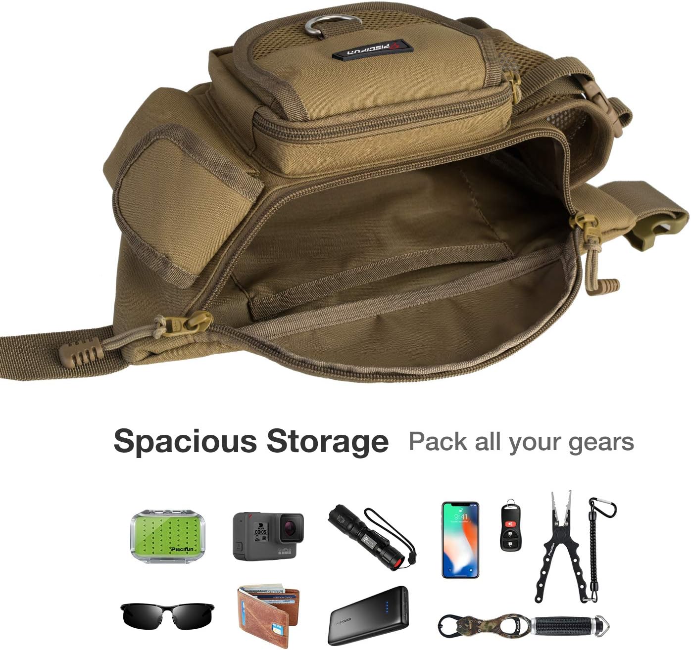 Piscifun Fishing Bag Portable Outdoor Fishing Tackle Bags Multiple Waist Bag Multi Functional Fanny Pack Khaki : Sports & Outdoors