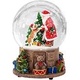 10MM Christmas Musical Snow Globe, Santa Claus with Puppy Scene | Resin Base with Teddy Bear, Gift Boxes &amp; Mini Christmas Tree, Christmas Snow Globes, Snowglobes Gift for Adult