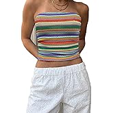 Floerns Women's Beach Vacation Boho Striped Sleeveless Bandeau Summer Strapless Crop Knit Tube Top