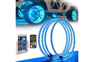 AddSafety 4PCS 15.5inch RGB LED Wheel Ring Light Kit Bluetooth Control w/Turn Signal and Braking Function can Controlled by Remote and APP(Double Row)