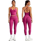 ABOCIW Womens Workout Sets 2 Piece Seamless Strappy Tank Top Crossover Waist Leggings Gym Sets Active Wear