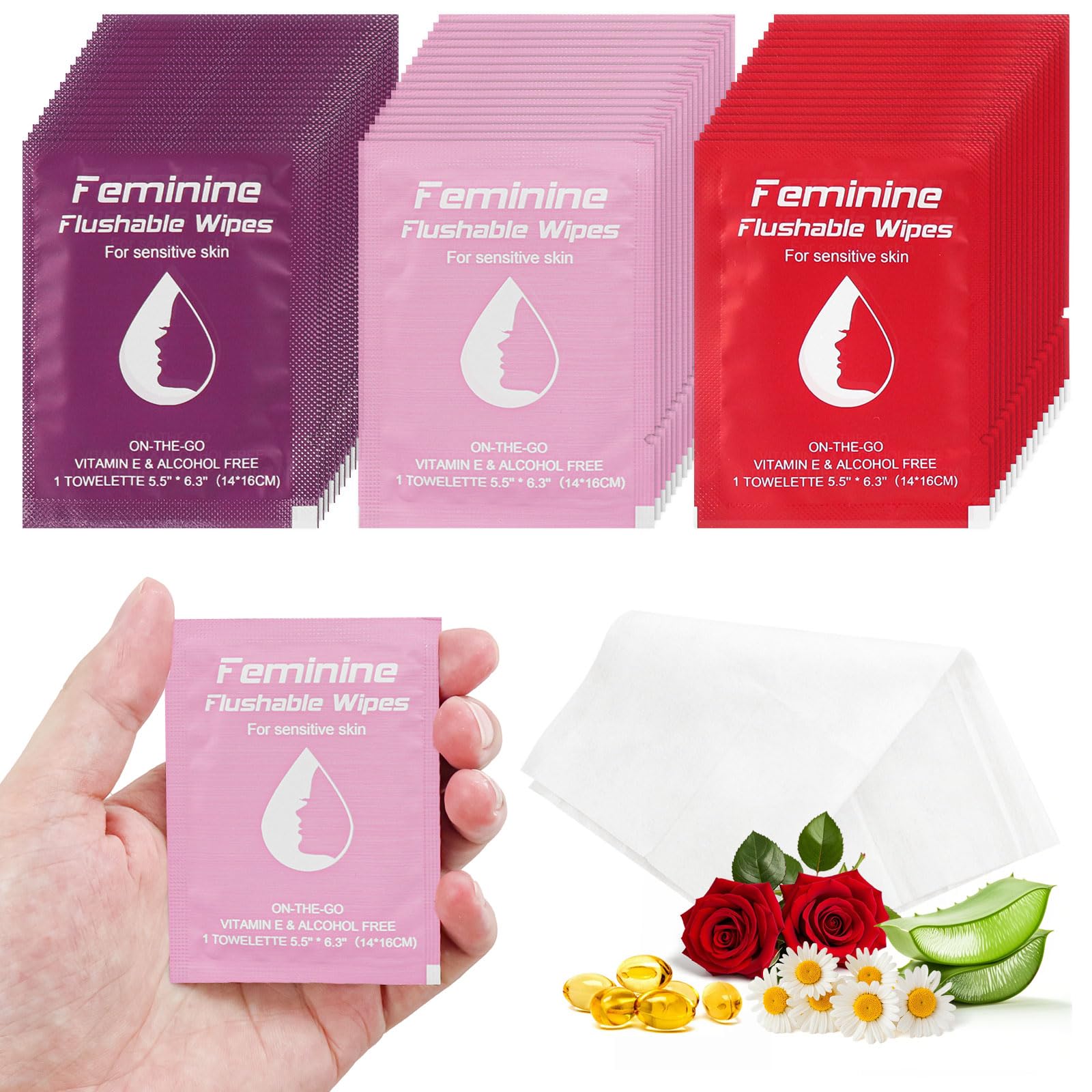 Photo 1 of Feminine Wipes Individually Wrapped, Flushable Wipes Travel,Travel Wipes for Women,Feminine Care Wet Wipes Travel Size Vaginal Wipes for Adult, Girl and Homeless 60