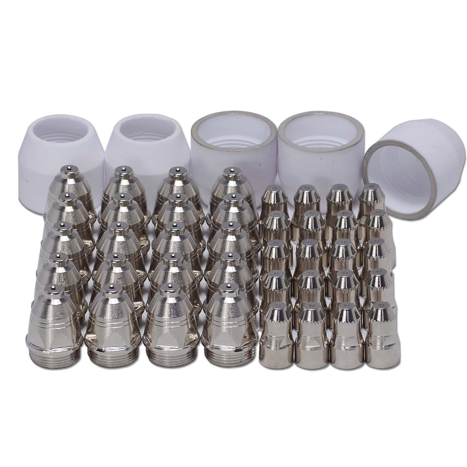 RIVERWELD P-80 Plasma Cutting Torch Tips TET01110 1.1mm 60A Electrodes with Hafnium Wire TET02033 Alumina Nozzle Shroud Ceramic Cup Silver-Gilt TGN02004 Assort kit 45pcs