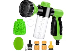 BOBOKA Dog Wash Hose Attachment 7 Pieces Pet Bathing Tool Set Include Hose Nozzle Foam Sprayer with Connectors, Dog Rubber Comb Brush and Wash Mitt, for Showering Pet, Car Wash and Watering Plants