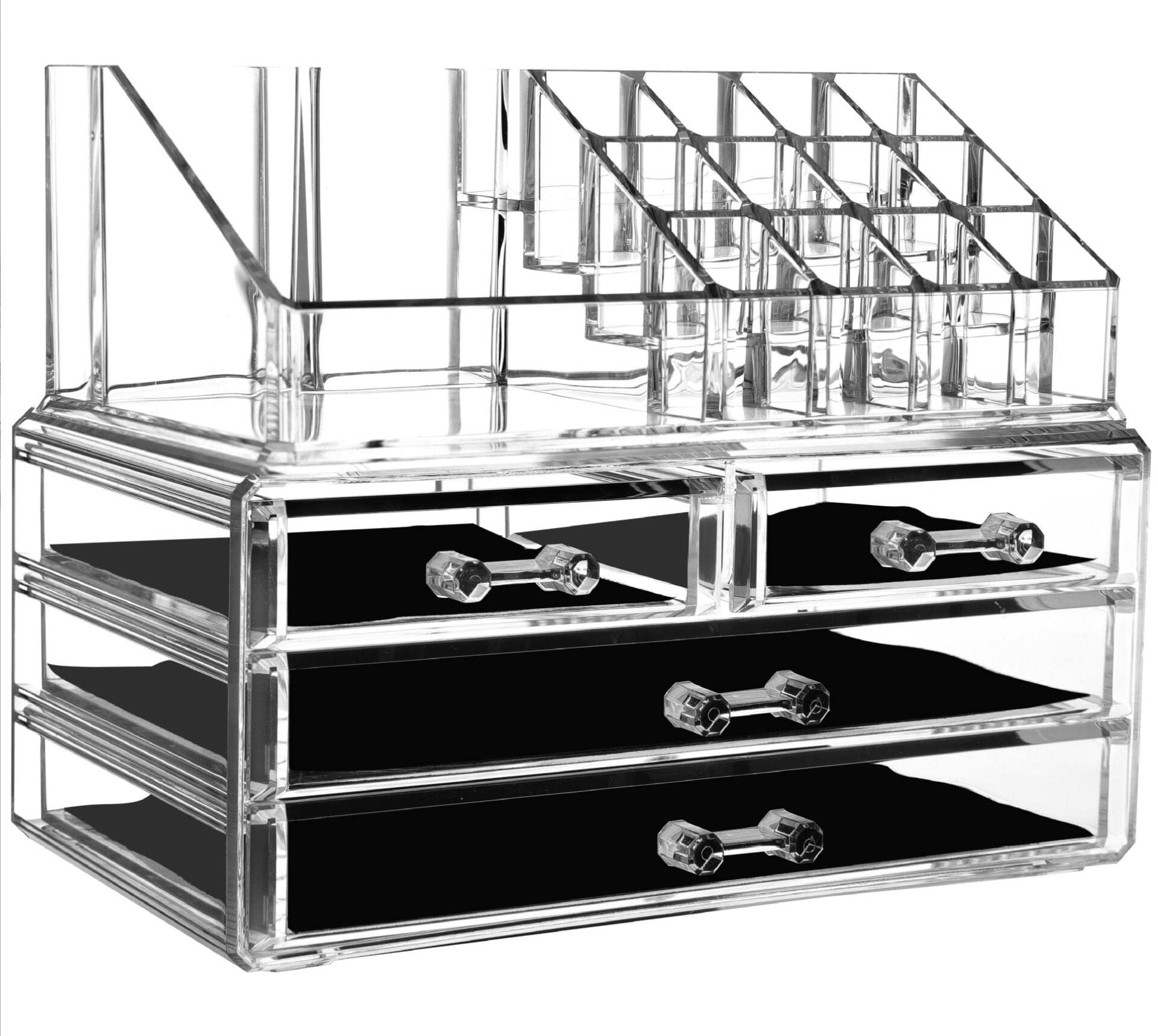 YIHAOBOX Makeup Organiser, Cosmetic Organiser, Jewellery Storage Box, Acrylic Cosmetics, Lipsticks, Holder Box, 4 Drawers, Transparent