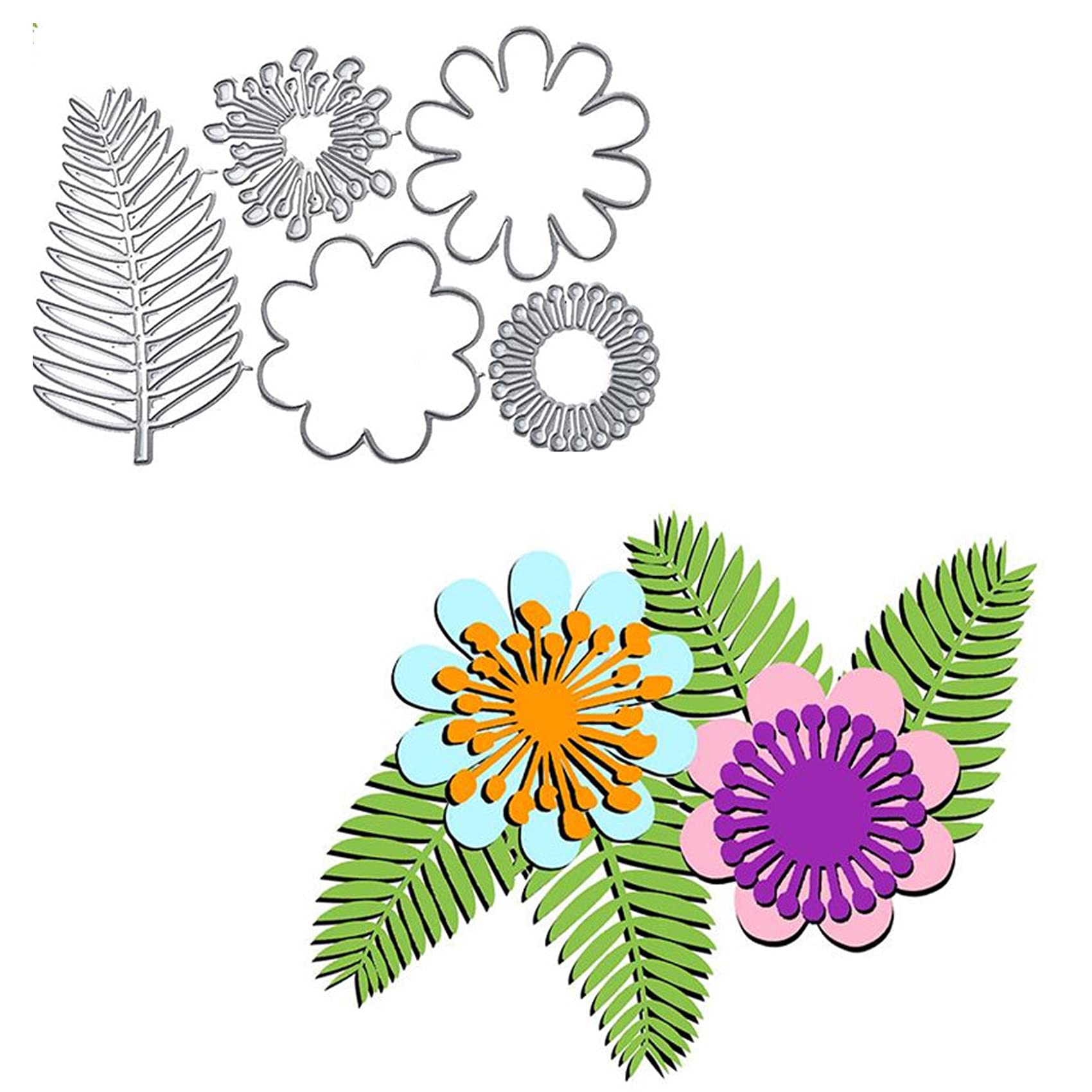 5pcs Chrysanthemum Daisy Leaves Metal Die Cuts,Flower Leaf Cutting Dies Cut Stencils for DIY Scrapbooking Album Decorative Embossing Paper Dies for Card Making