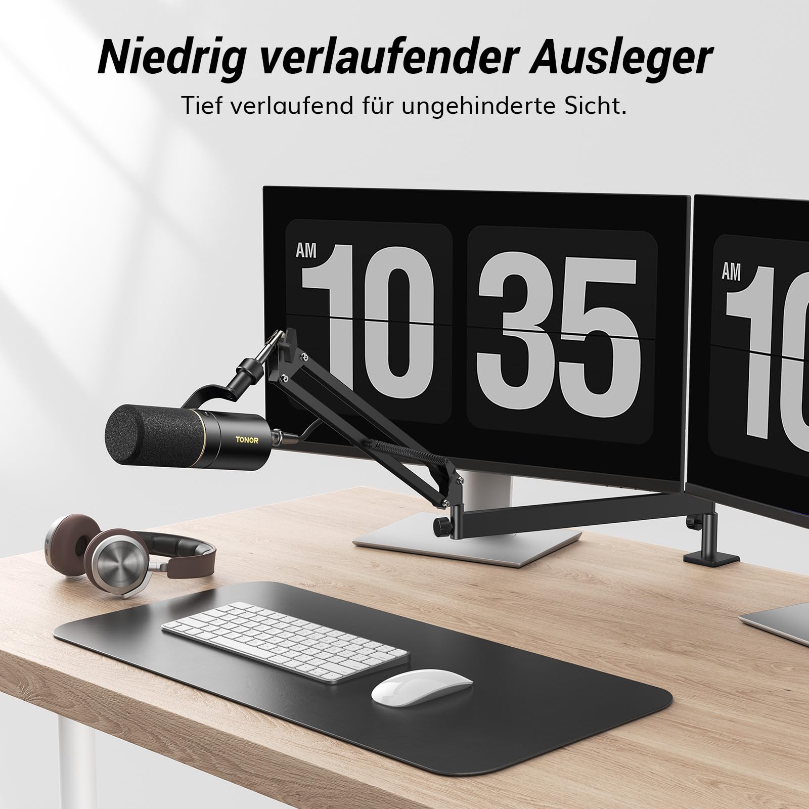 TONOR Mikrofon Arm Niedrig Profil, Low Microphone Boom Arm Auf/Ab voll verstellbar Mikrofonarm Ständer Halterung mit hoher Kompatibilität, für Gaming, podcast, Studio Aufnahme, Home, Schwarz, T20LP 2
