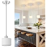 Osimir Brushed Nickel Pendant Lights Kitchen Island, 1-Light Modern Milk Glass Hanging Light Fixtures with Rods, Mini Kitchen