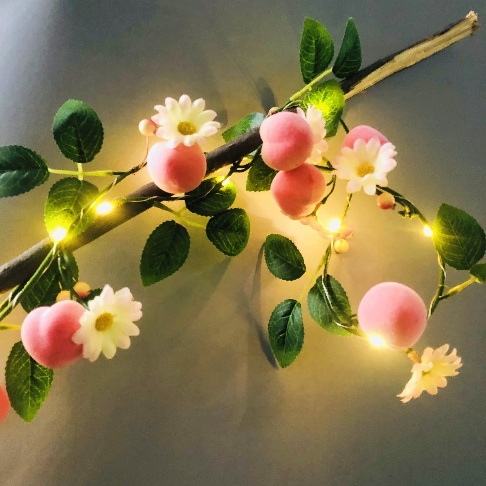 Riaxuebiy Peach Fairy Lights -2M/20 LED String Lights -Decorative Artificial Flower Peach Vine Plant Garland for Home Wedding Christmas (C-Peach Pink Flower)