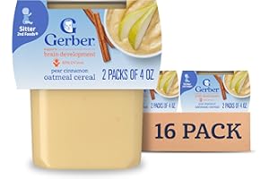 Gerber Stage 2 Baby Food, Pear Cinnamon Oatmeal Cereal Tubs, Iron Helps Support Brain Development, No Added Colors or Flavors, Baby Oatmeal, 16-Pack